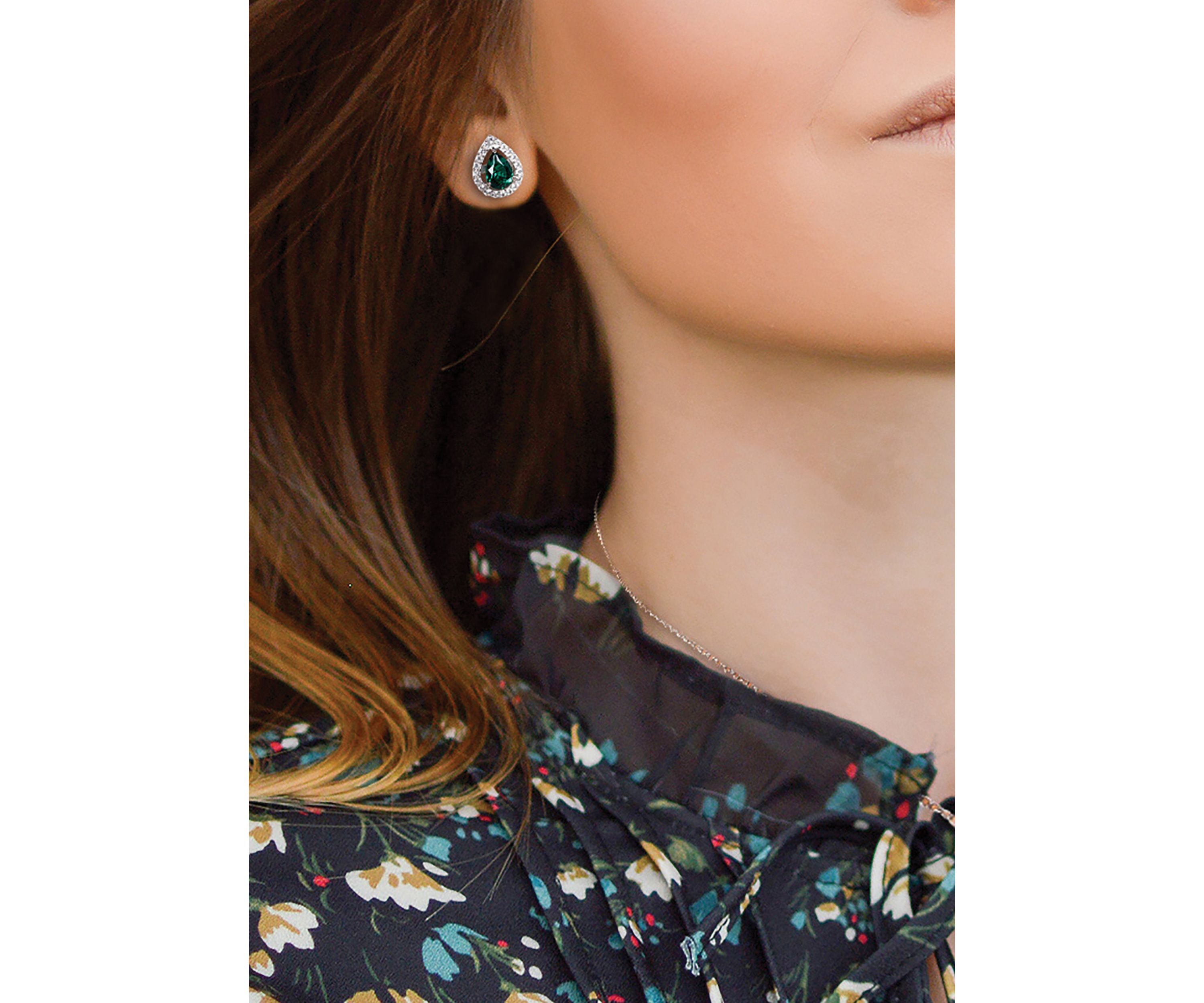 2-Piece Created Emerald and Created White Sapphire Teardrop Halo Necklace and Stud Earrings Set in Sterling Silver