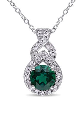 Belk & Co Created Emerald and Created White Sapphire Teardrop Halo Pendant with Chain in Sterling Silver