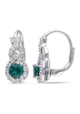 Belk & Co Created Emerald and White Sapphire Twist Earrings in Sterling Silver, 8.25 in