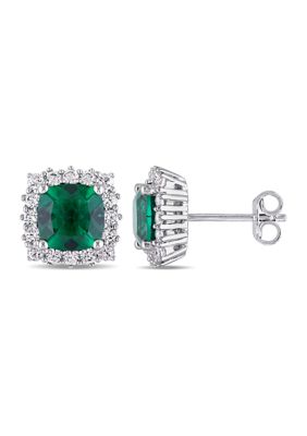 Belk & Co Created Emerald and Created White Sapphire Stud Earrings in Sterling Silver