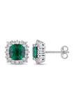 Created Emerald and Created White Sapphire Stud Earrings in Sterling Silver