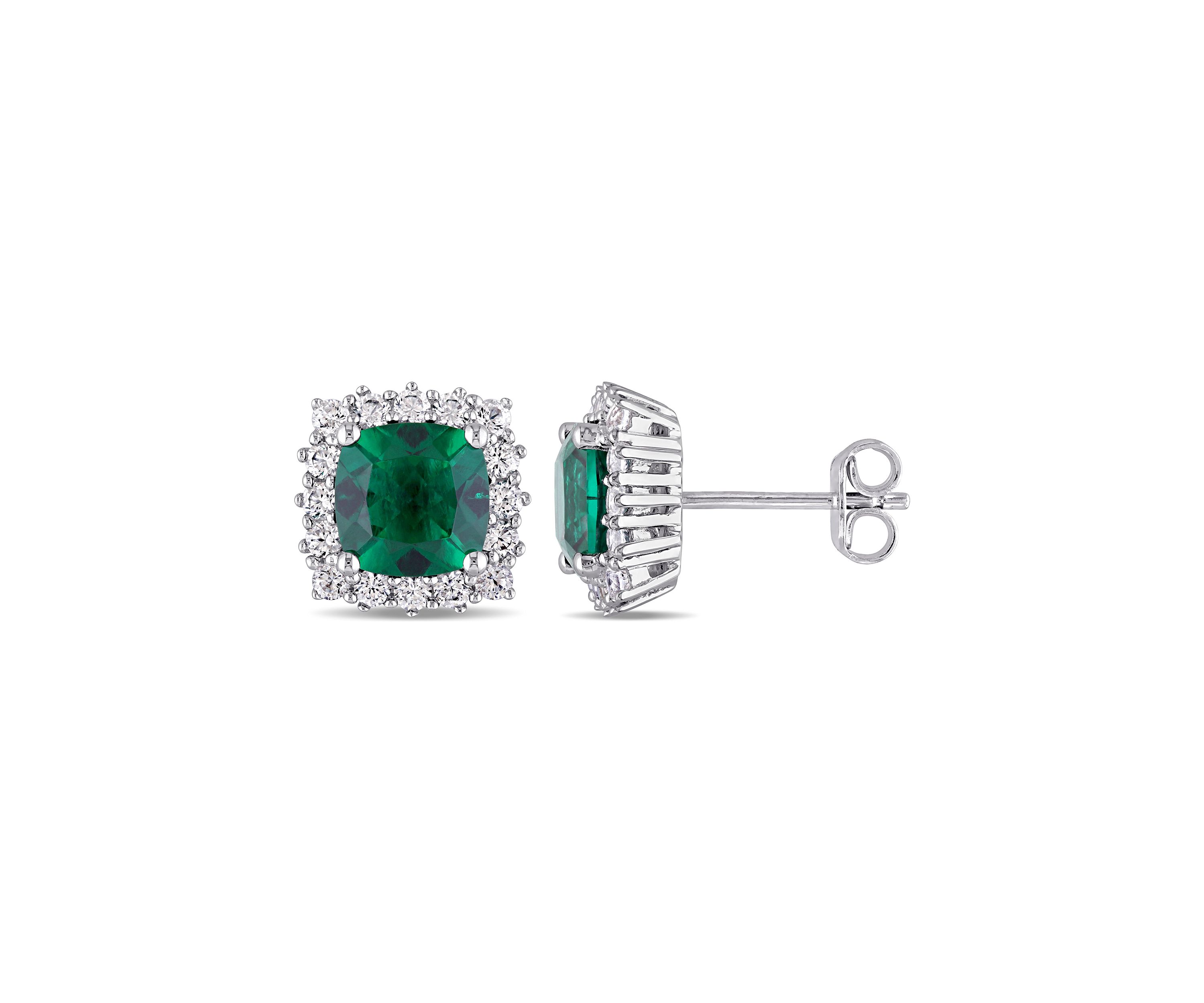 Created Emerald and Created White Sapphire Stud Earrings in Sterling Silver