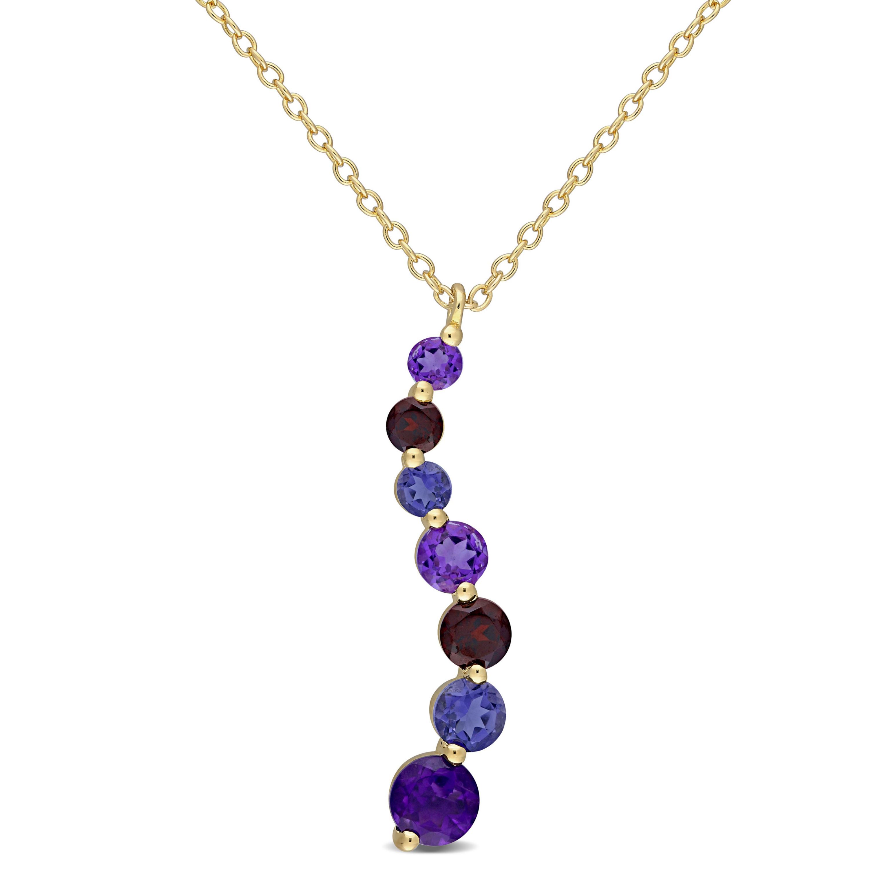1.61 ct. t.g.w. Multi-Gemstone Graduated Drop Pendant with Chain in Yellow Plated Sterling Silver