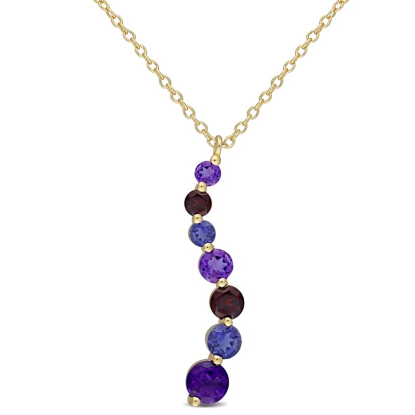 1.61 ct. t.g.w. Multi-Gemstone Graduated Drop Pendant with Chain in Yellow Plated Sterling Silver