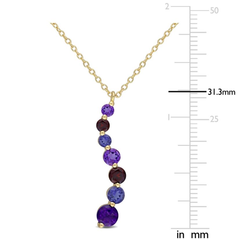 1.61 ct. t.g.w. Multi-Gemstone Graduated Drop Pendant with Chain in Yellow Plated Sterling Silver
