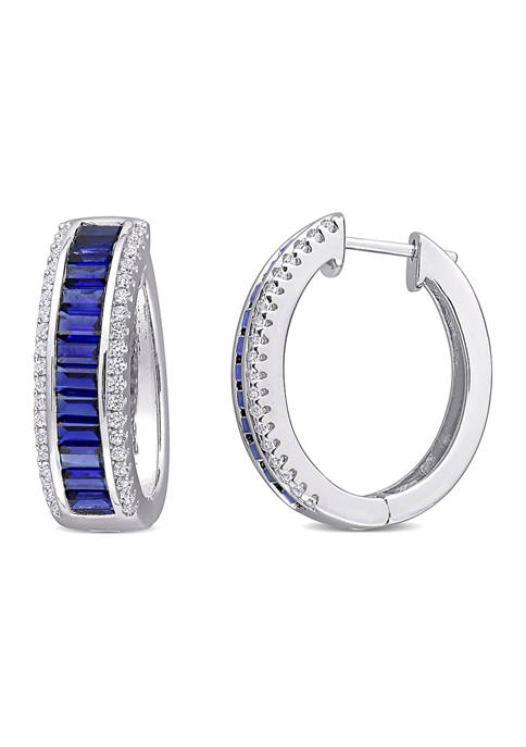  5.12 ct. t.w. Lab Created Blue and White Sapphire Hoop Earrings in Sterling Silver