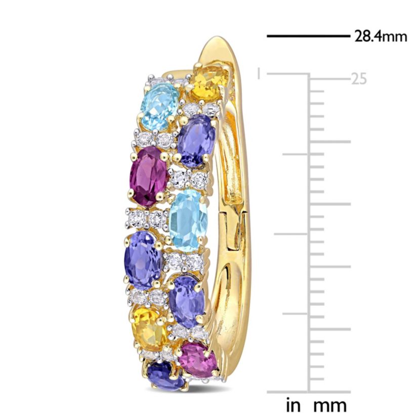 6.16 ct. t.g.w. Multi Gemstones Hoop Earrings in Yellow Plated Sterling Silver