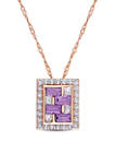 Amethyst and White Topaz Brick Mosaic Pendant with Chain in 10k Rose Gold