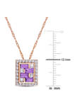 Amethyst and White Topaz Brick Mosaic Pendant with Chain in 10k Rose Gold