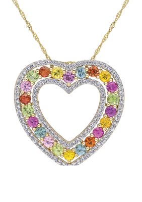 Belk & Co 5.1 Ct. T.w. Multi-Color Sapphire Heart Pendant With Chain In 14K Yellow Gold