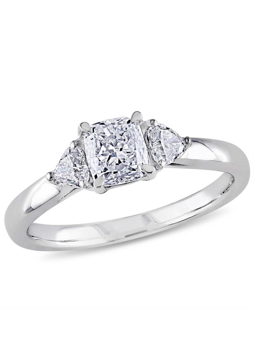 1 ct. t.w. Diamond Cushion Cut 3-Stone Engagement Ring in 14k White Gold