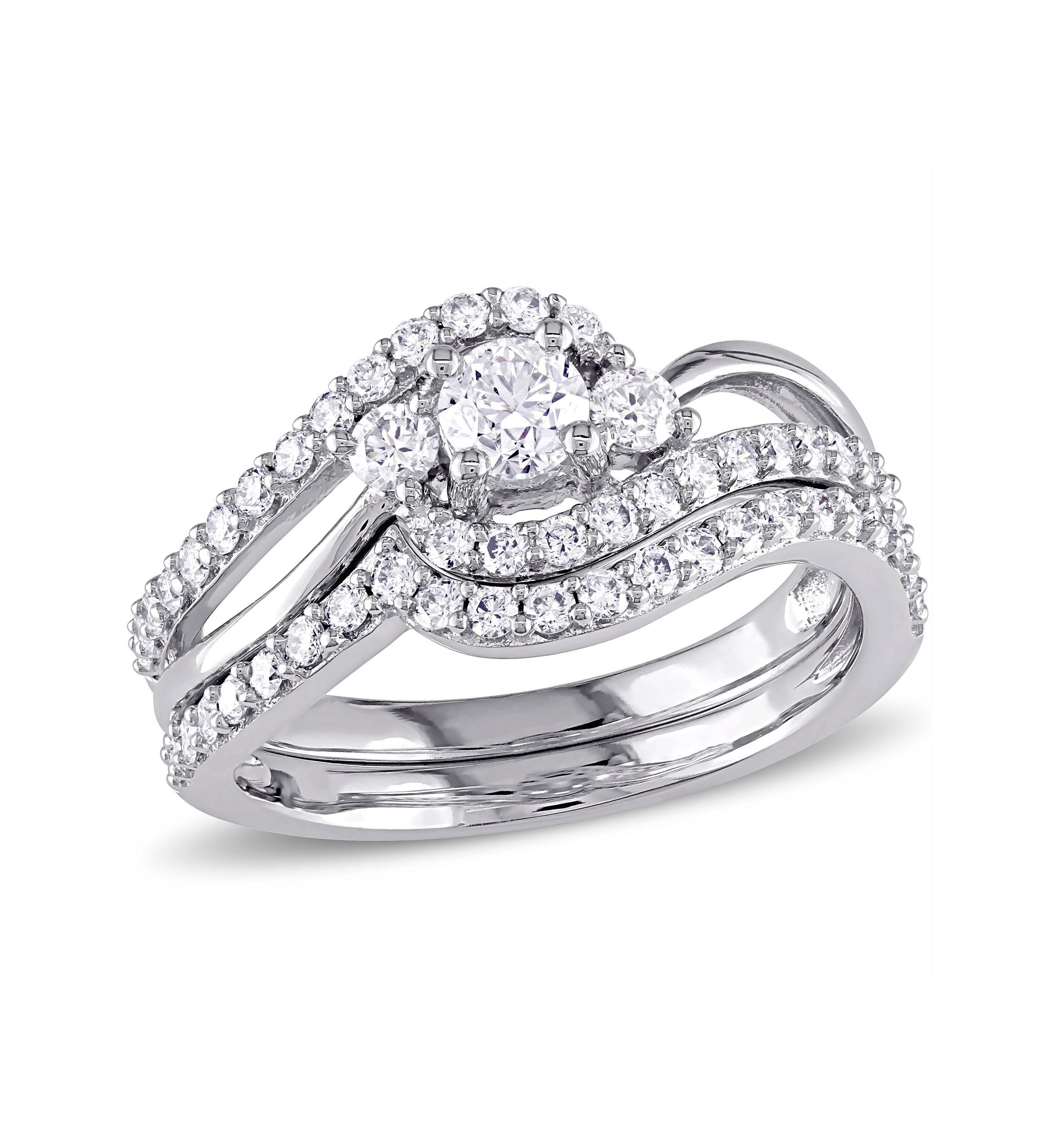 1 ct. t.w. Diamond Crossover 3-Stone Bridal Set in 14k White Gold