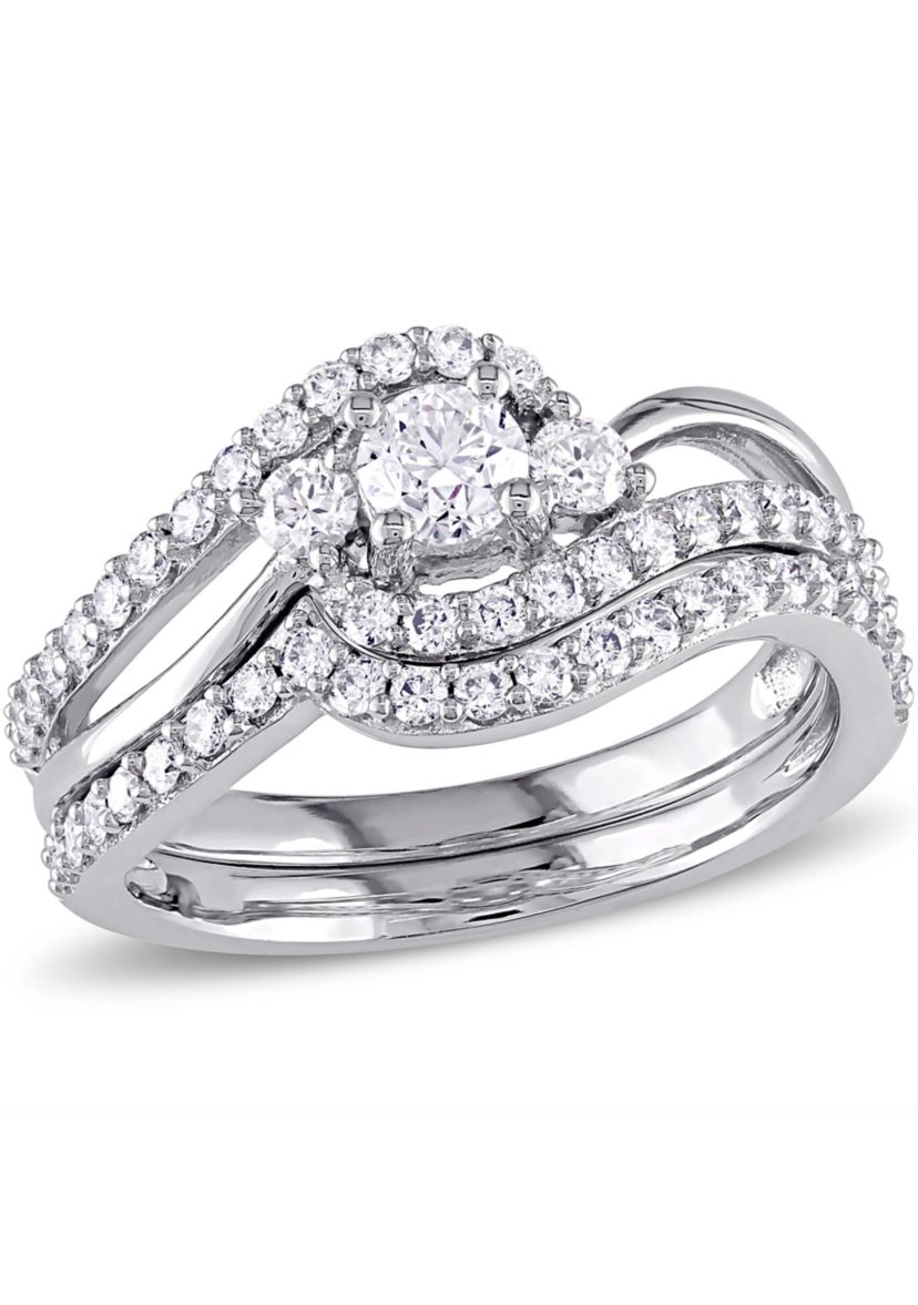 1 ct. t.w. Diamond Crossover 3-Stone Bridal Set in 14k White Gold