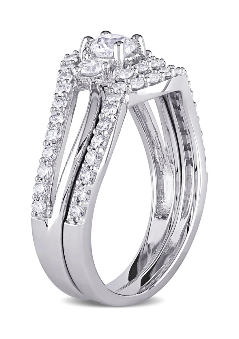 1 ct. t.w. Diamond Crossover 3-Stone Bridal Set in 14k White Gold