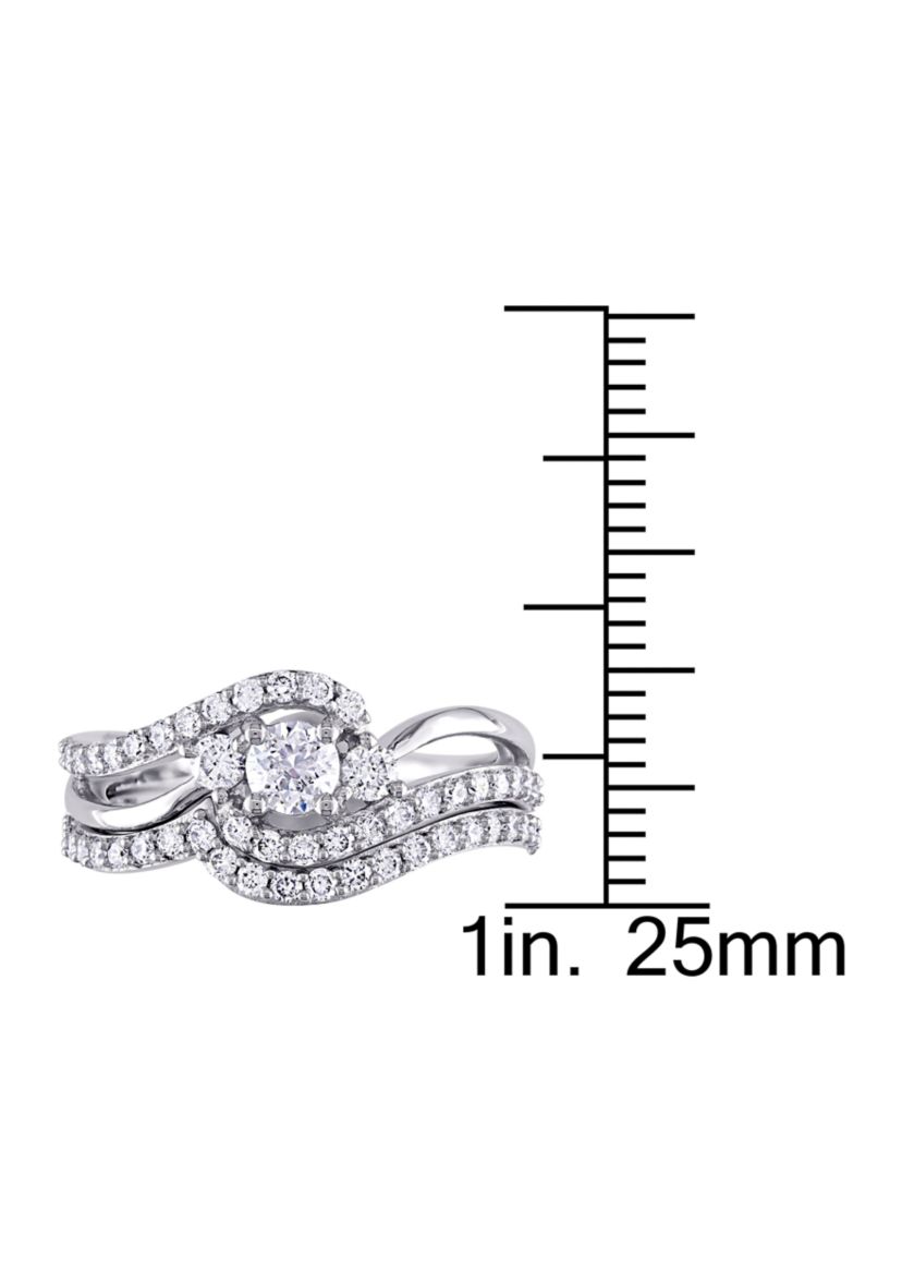 1 ct. t.w. Diamond Crossover 3-Stone Bridal Set in 14k White Gold