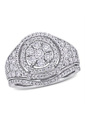 Belk & Co 1.5 Ct. T.w. Diamond Cluster Bridal Ring Set In 14K White Gold, 7 -  0686692386464