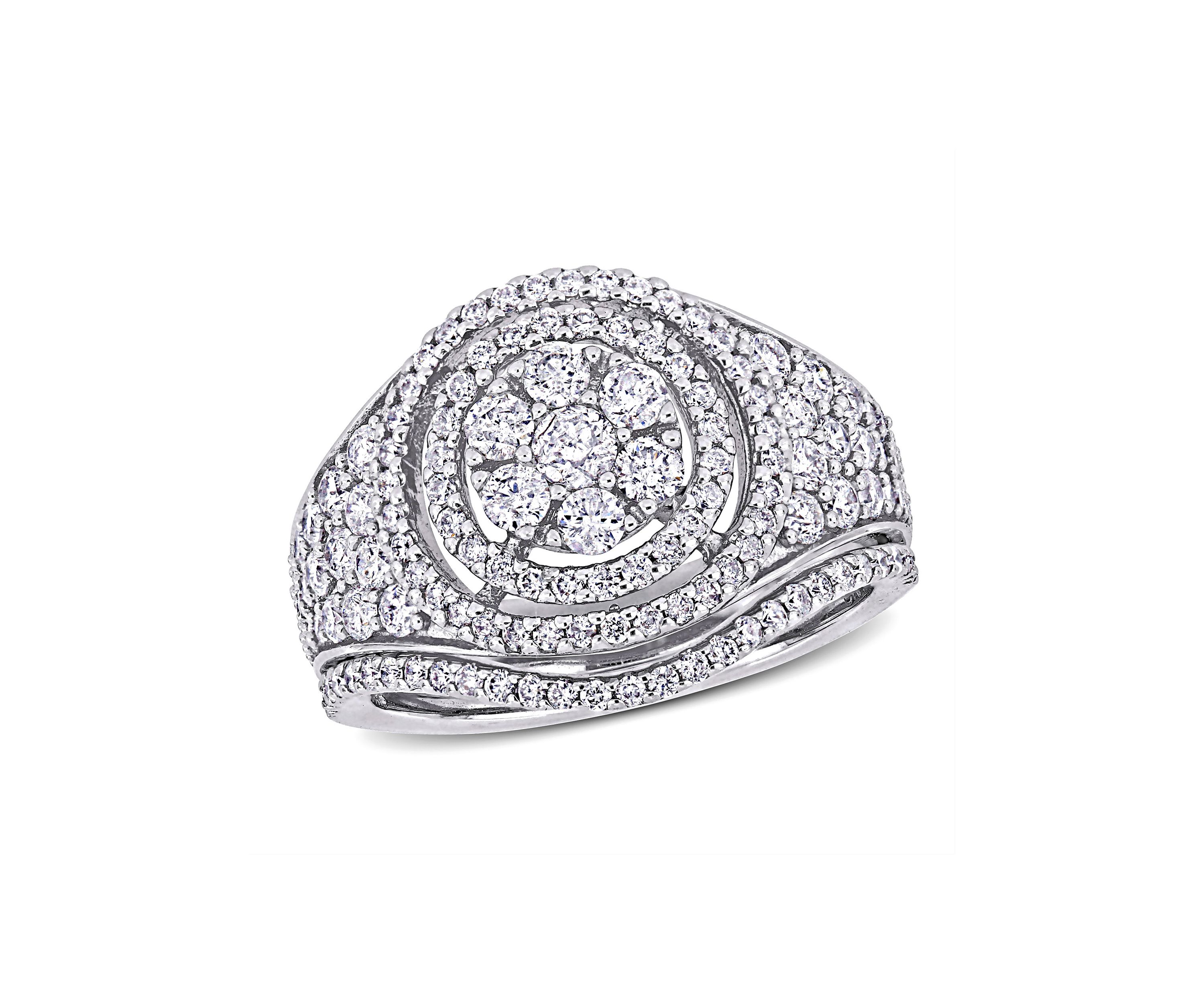 1.5 ct. t.w. Diamond Cluster Bridal Ring Set in 14k White Gold