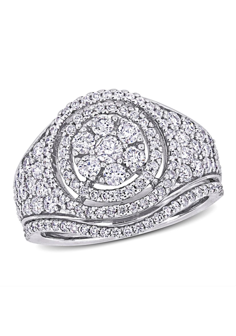 1.5 ct. t.w. Diamond Cluster Bridal Ring Set in 14k White Gold