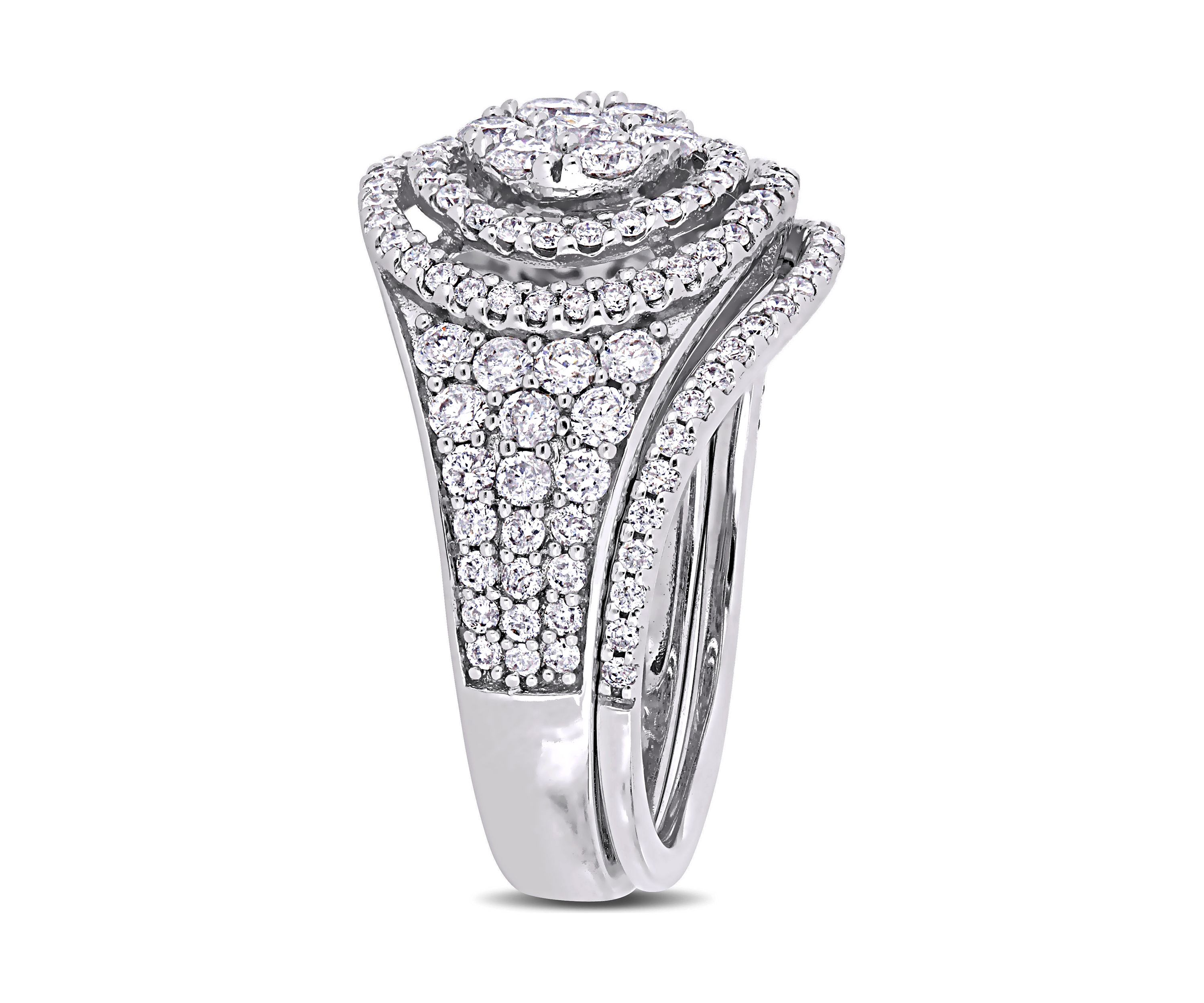 1.5 ct. t.w. Diamond Cluster Bridal Ring Set in 14k White Gold