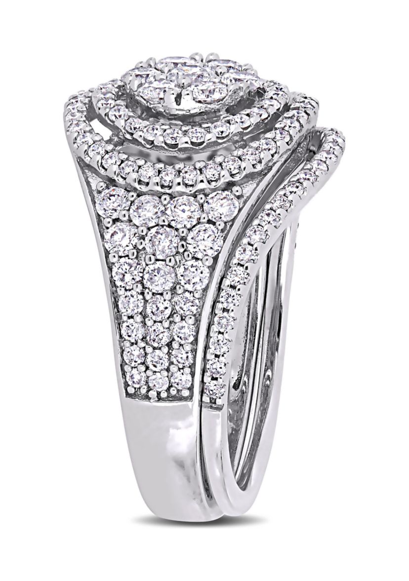 1.5 ct. t.w. Diamond Cluster Bridal Ring Set in 14k White Gold