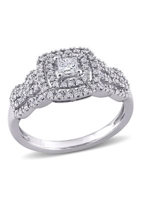 Belk & Co 1/2 Ct. T.w. Diamond Princess-Cut Halo Engagement Ring In 10K White Gold, 8 -  0686692388901