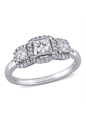 Belk & Co 1 Ct. T.w. Diamond Princess Cut 3-Stone Halo Engagement Ring In 10K White Gold