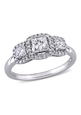 Belk & Co 1 ct. t.w. Diamond Princess Cut 3-Stone Halo Engagement Ring in 10k White Gold, 6