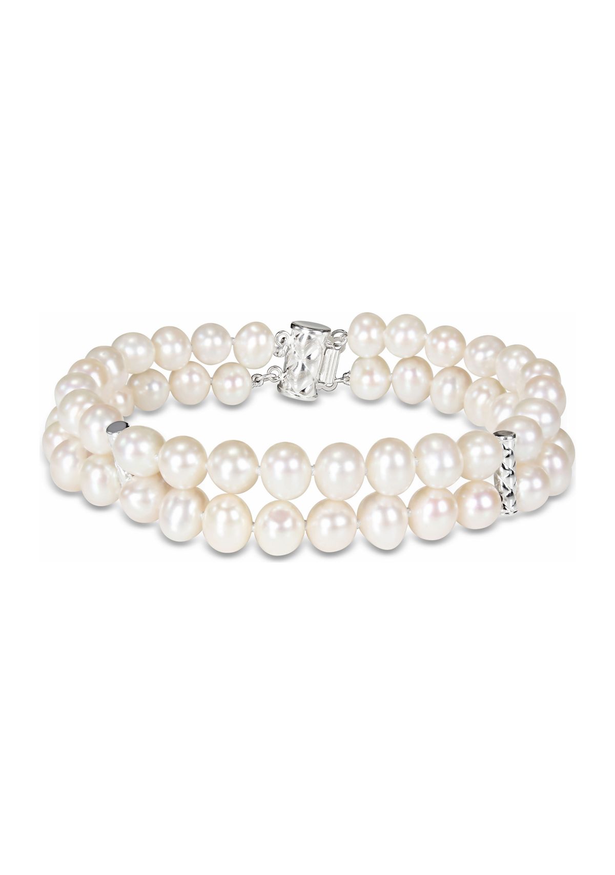 6-7 MM Cultured Freshwater Pearl Double-Row Bracelet with Sterling Silver Dividers and Clasp