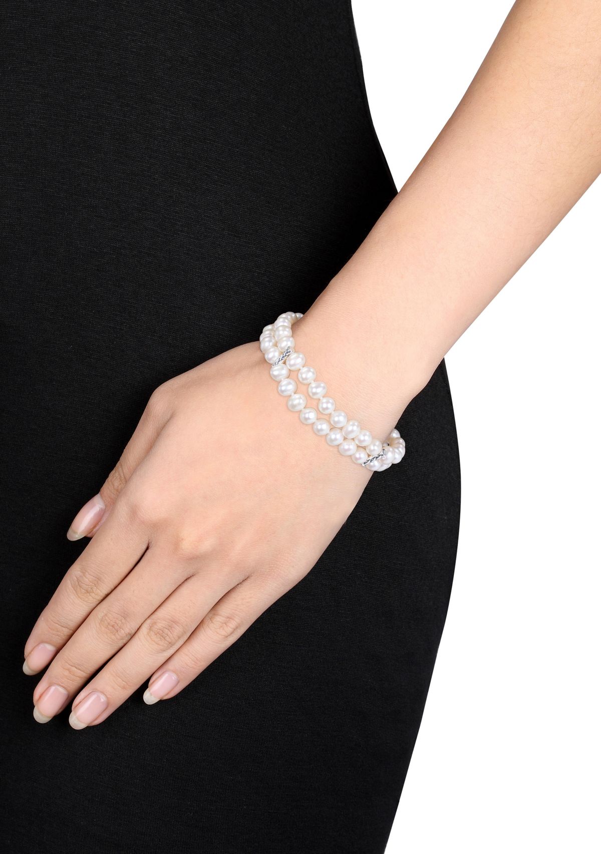 6-7 MM Cultured Freshwater Pearl Double-Row Bracelet with Sterling Silver Dividers and Clasp