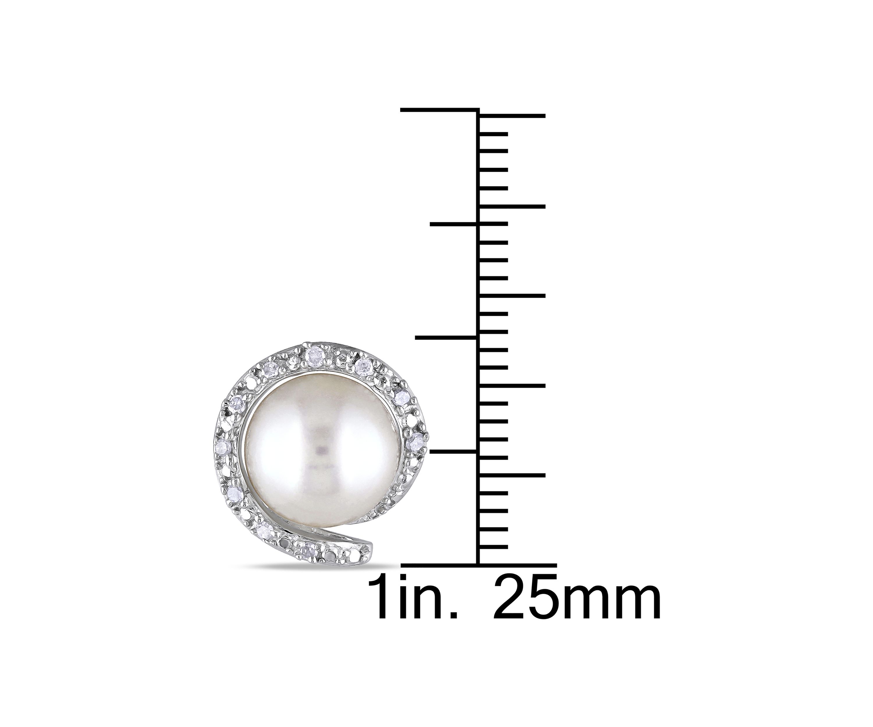 8-8.5 MM Cultured Freshwater Pearl and 1/10 ct. t.w. Diamond Stud Earrings in Sterling Silver