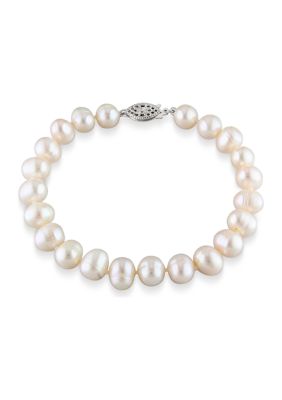 Belk & Co 7.5-8mm Freshwater Cultured Pearl Bracelet in Sterling Silver - 7.5 in, White