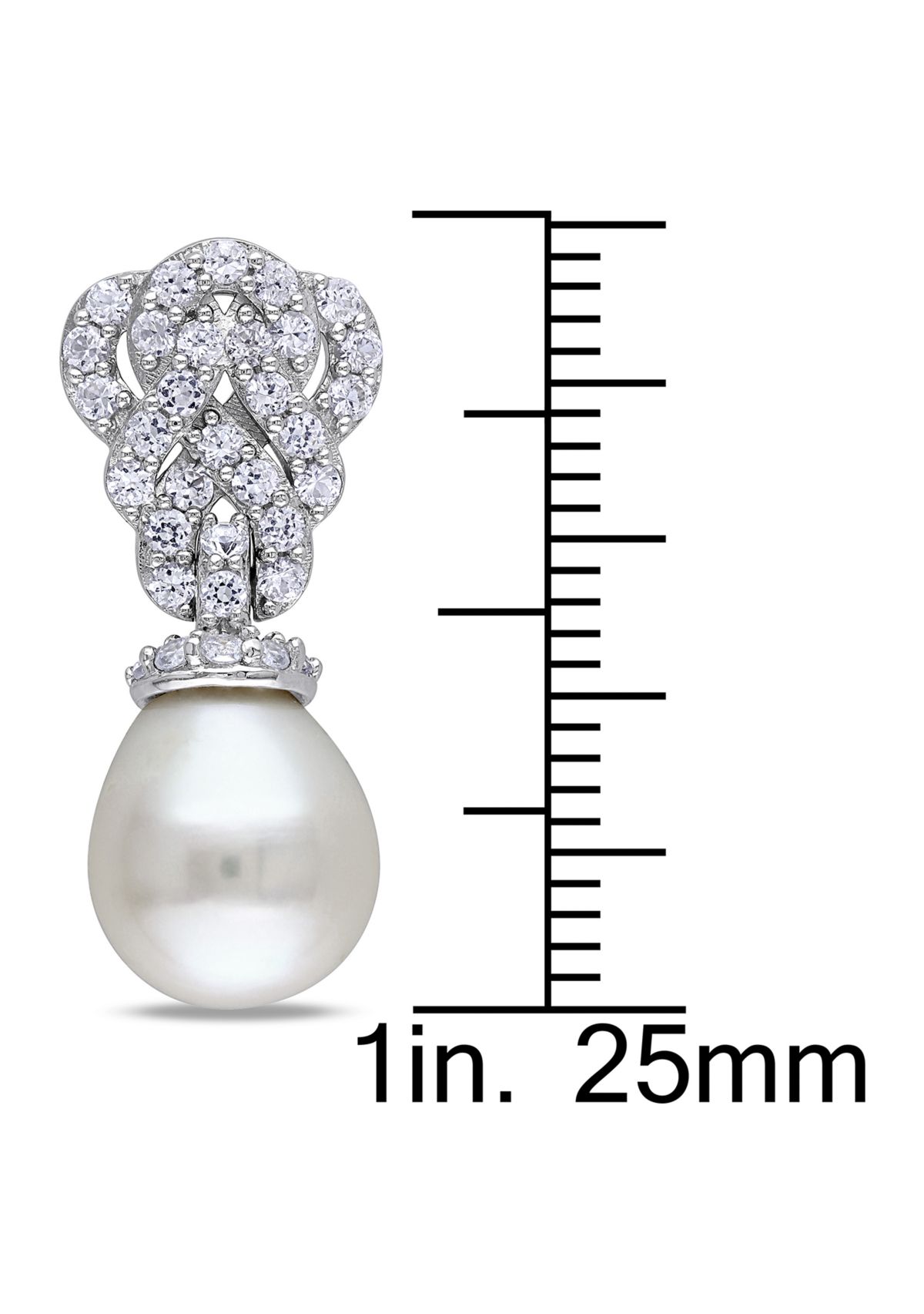 9-9.5 MM Cultured Freshwater Pearl Earrings with Created White Sapphire in Sterling Silver