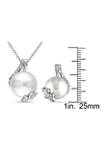 2-Piece Set Cultured Freshwater Pearl and 1/5 ct. t.w. Diamond Twist Stud Earrings and Necklace in Sterling Silver