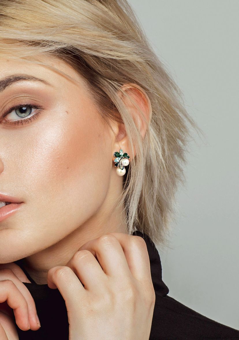 2-Piece Set Blue Topaz, Sapphire and Cultured Pearl Cluster Earrings and Necklace in Sterling Silver