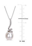 11-12 MM Cultured Freshwater Pearl and Diamond Accent Swirl Drop Pendant with Chain in Sterling Silver