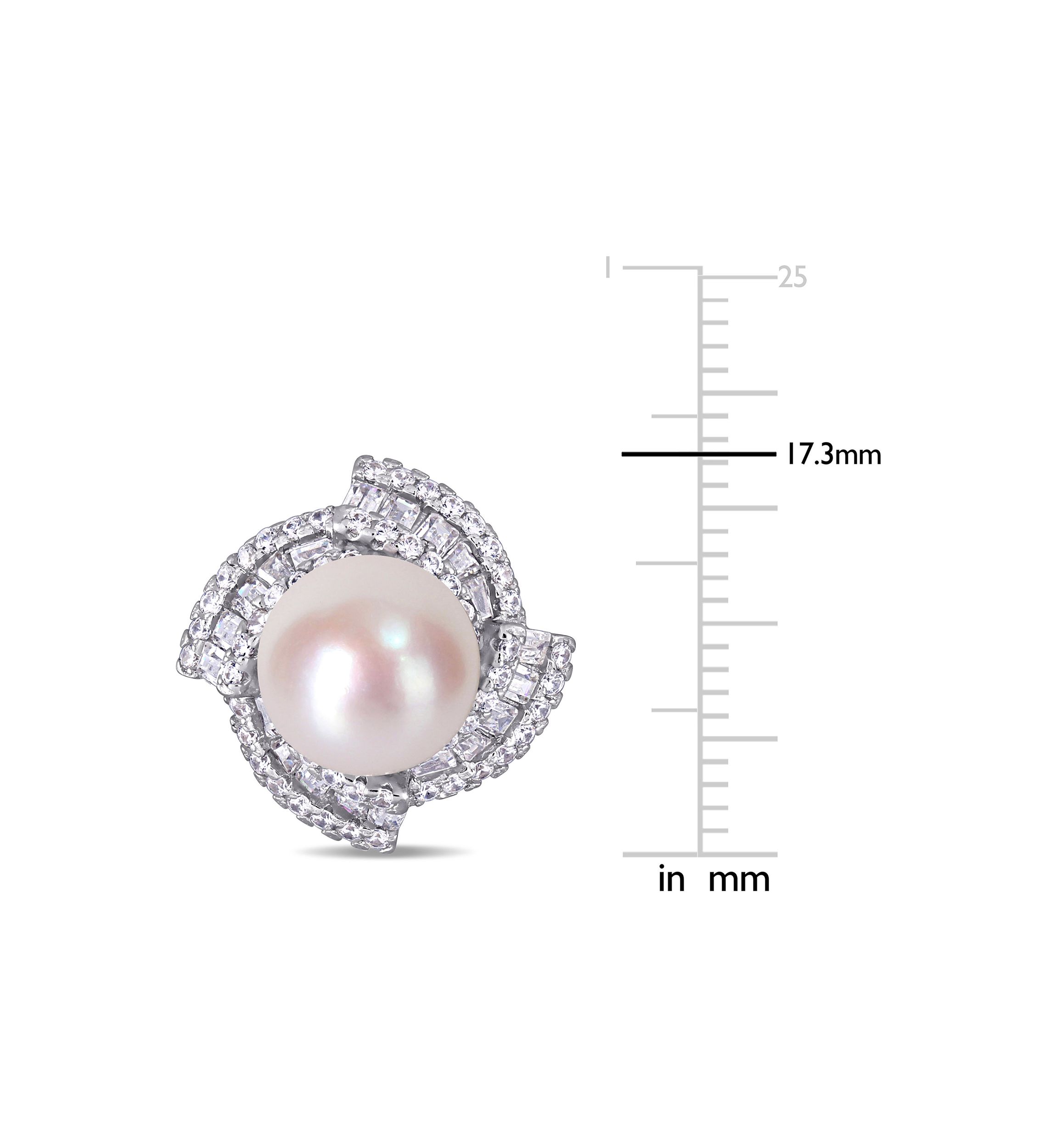 9.5-10 MM Cultured Freshwater Pearl and Cubic Zirconia Geometric Stud Earrings in Sterling Silver