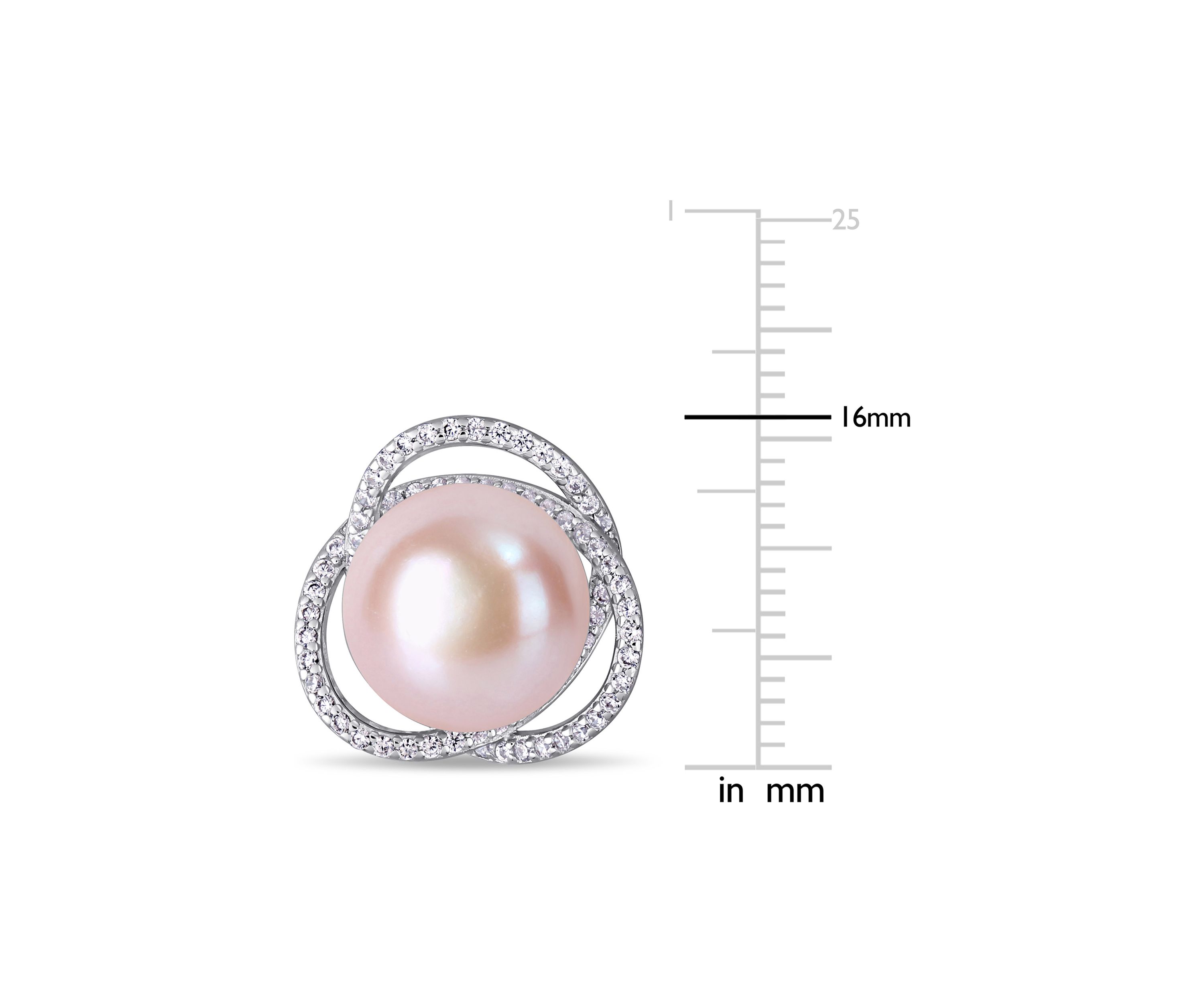 11-11.5 MM Pink Cultured Pearl and Cubic Zirconia Interlaced Halo Stud Earrings in Sterling Silver