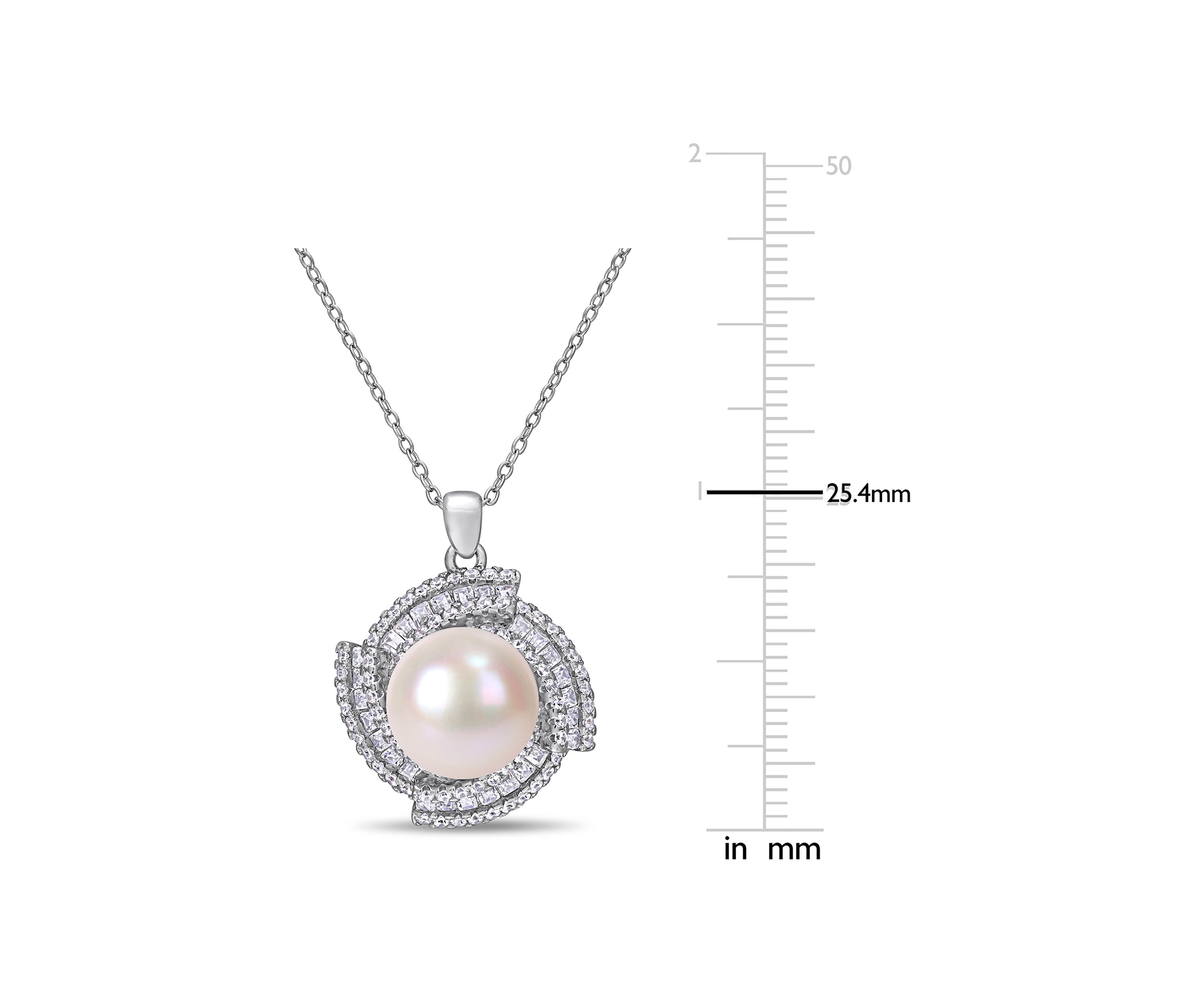 12-12.5 MM Cultured Freshwater Pearl and Cubic Zirconia Geometric Necklace in Sterling Silver