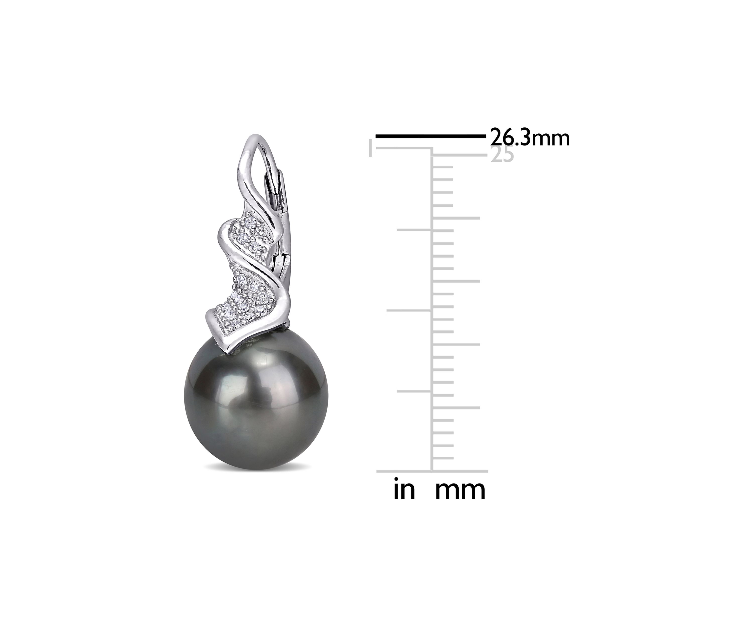 9-9.5 MM Tahitian Cultured Pearl and 1/6 ct. t.w. Diamond Drop Earrings in Sterling Silver