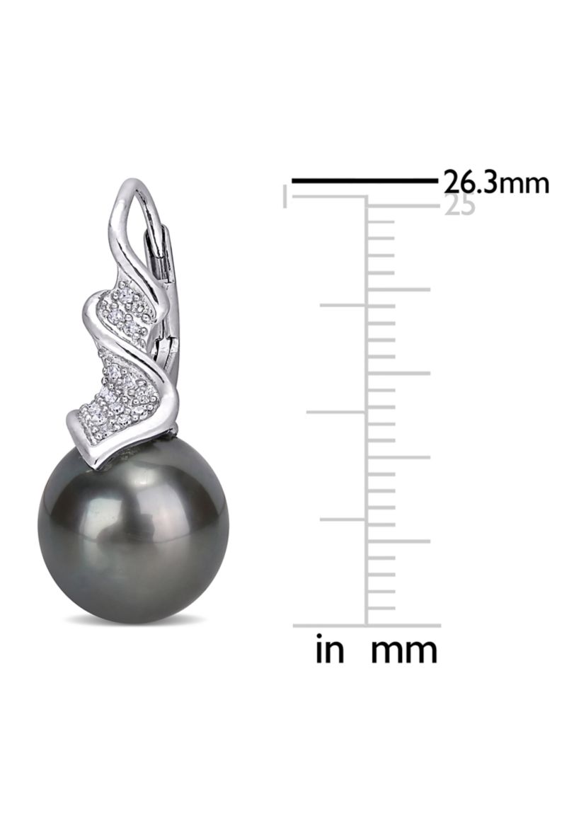 9-9.5 MM Tahitian Cultured Pearl and 1/6 ct. t.w. Diamond Drop Earrings in Sterling Silver