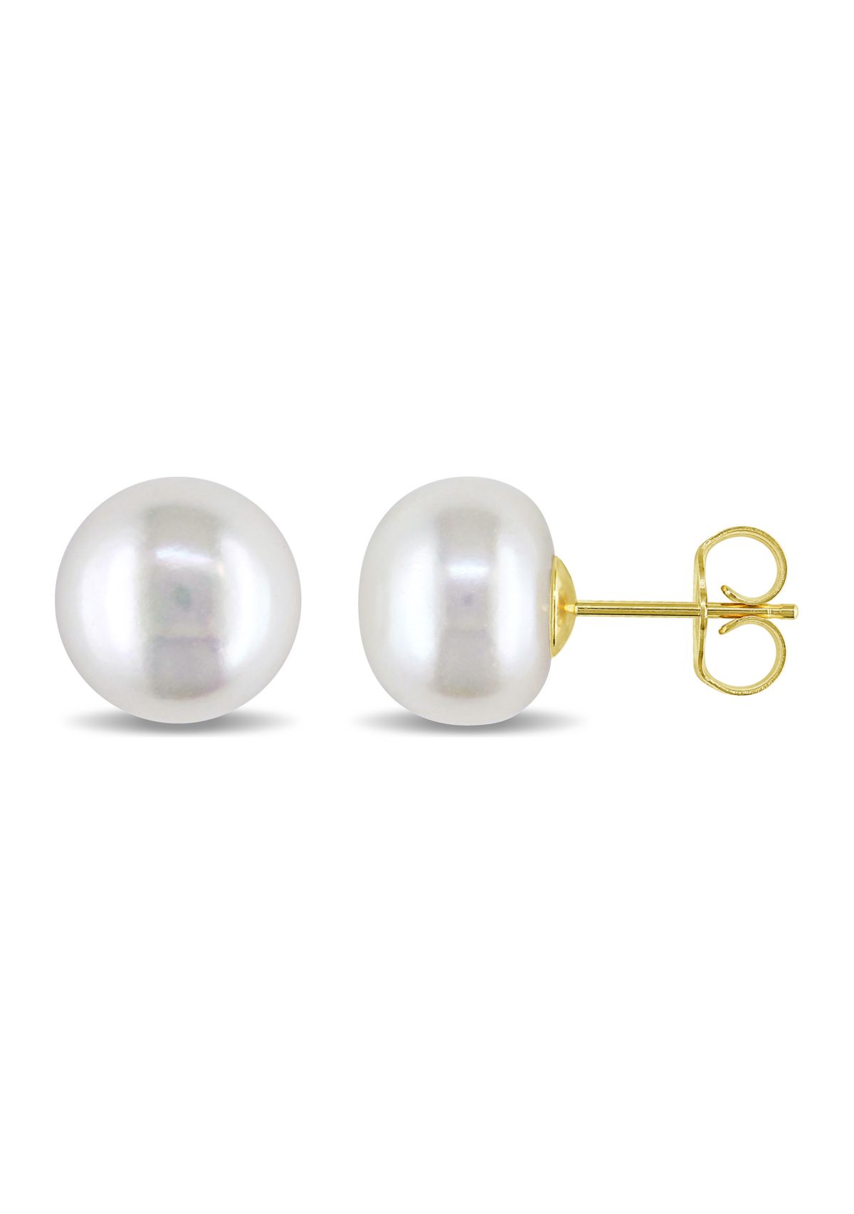 10-11 Millimeter Cultured Freshwater Pearl Stud Earrings in 14k Yellow Gold