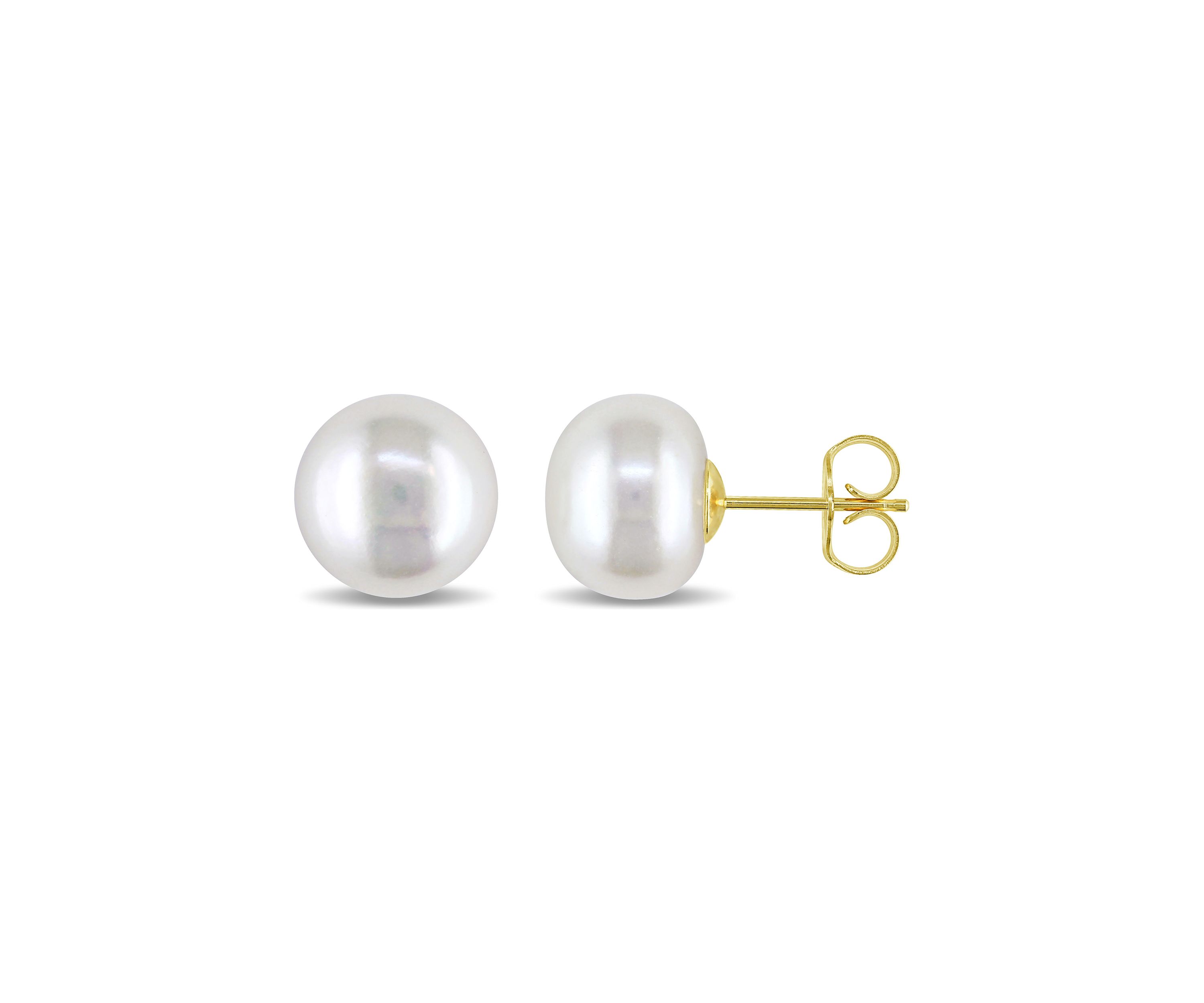 10-11 Millimeter Cultured Freshwater Pearl Stud Earrings in 14k Yellow Gold