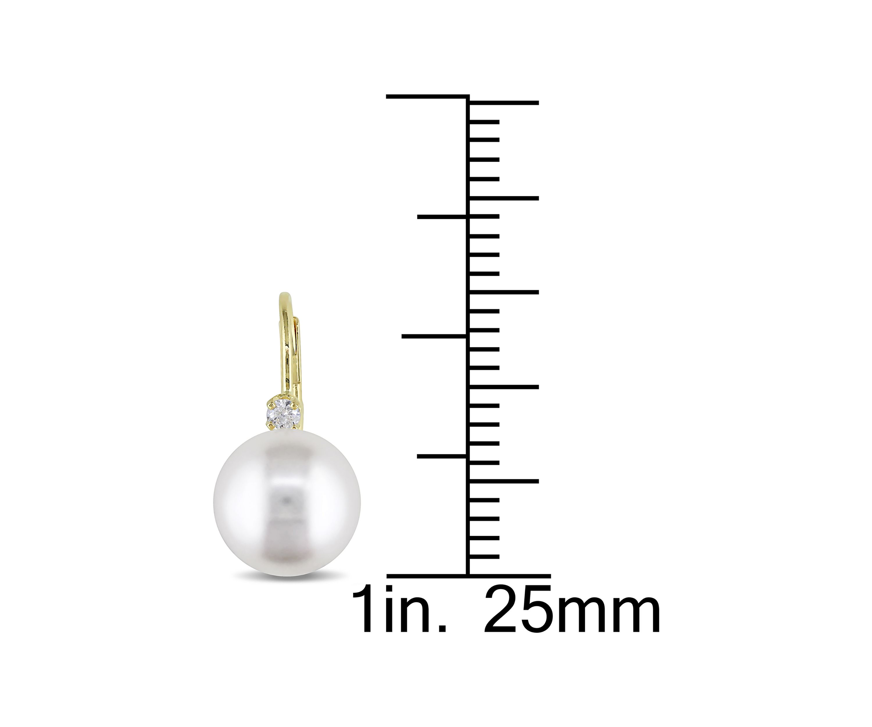 9-9.5 Millimeter Cultured Freshwater Pearl and 1/10 ct. t.w. Diamond Earrings in 14k Yellow Gold