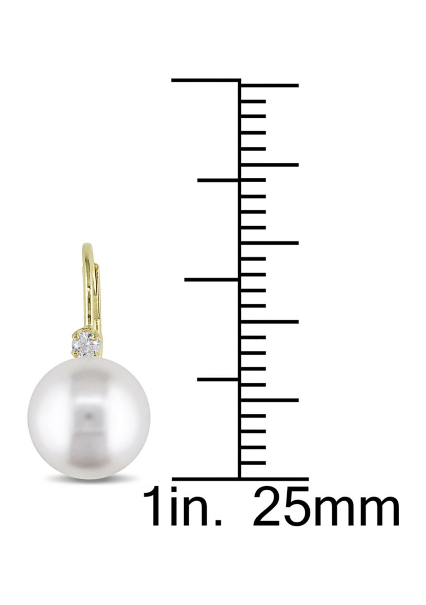 9-9.5 Millimeter Cultured Freshwater Pearl and 1/10 ct. t.w. Diamond Earrings in 14k Yellow Gold