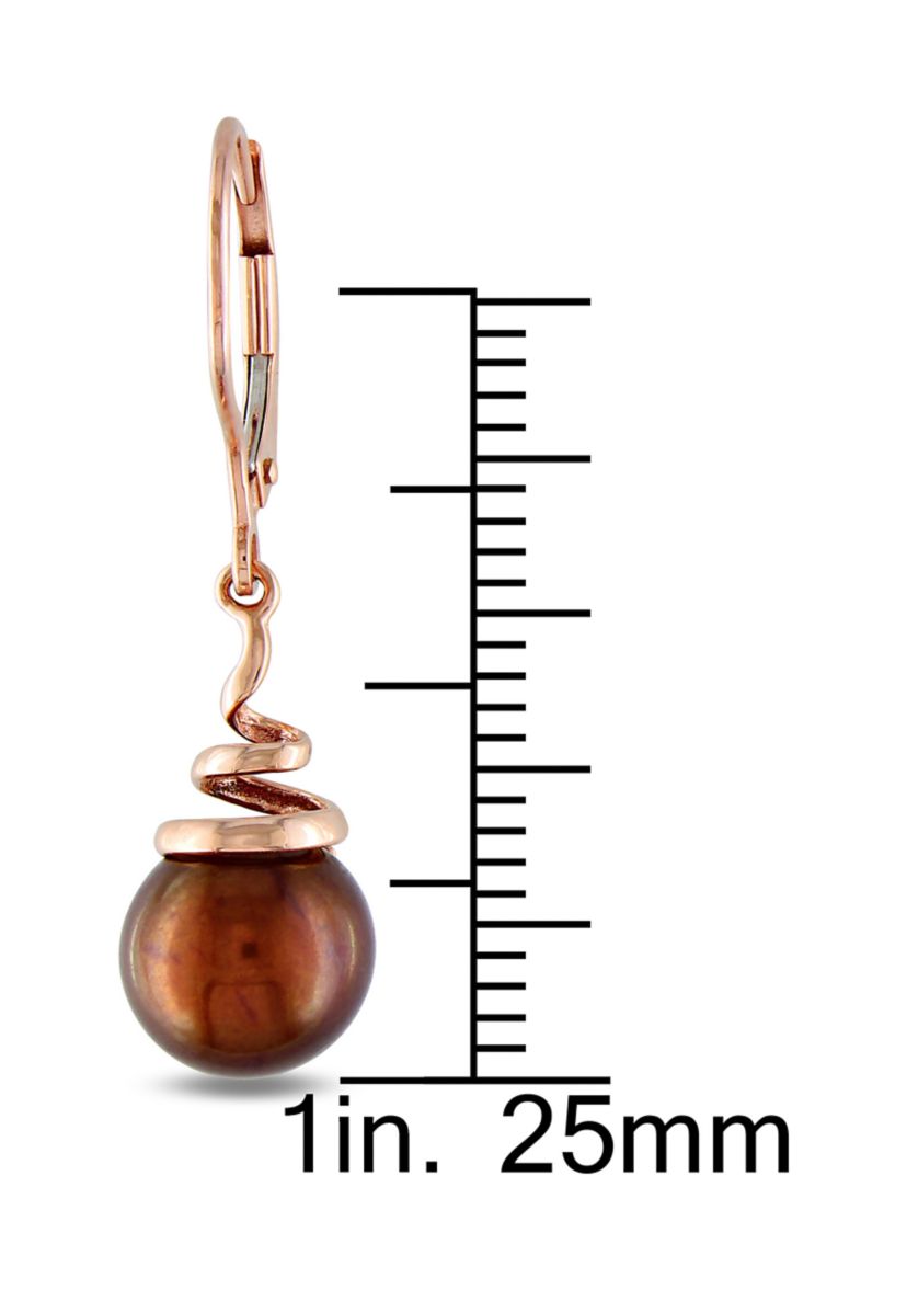 8-8.5 Millimeter Brown Cultured Freshwater Pearl Spiral Drop Earrings in 14k Rose Gold