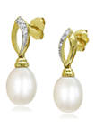 7.5-8 Millimeter Cultured Freshwater Pearl and 1/10 ct. t.w. Diamond Link Drop Earrings in 10k Yellow Gold