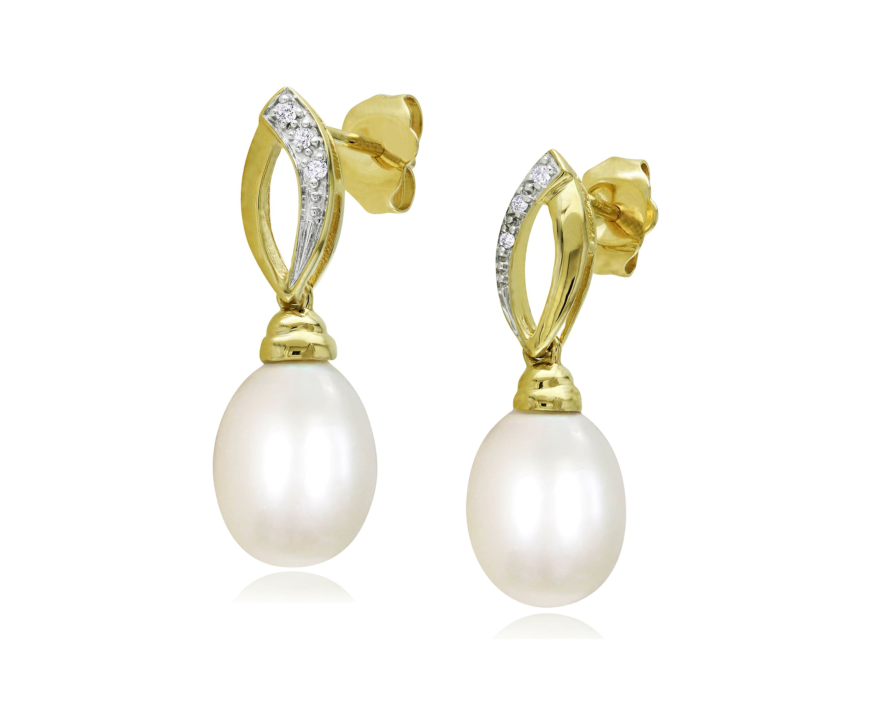 7.5-8 Millimeter Cultured Freshwater Pearl and 1/10 ct. t.w. Diamond Link Drop Earrings in 10k Yellow Gold