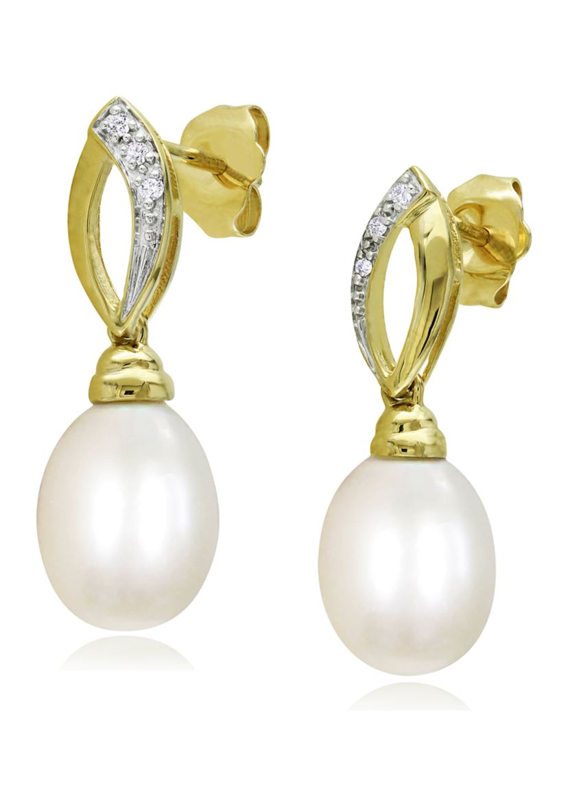 7.5-8 Millimeter Cultured Freshwater Pearl and 1/10 ct. t.w. Diamond Link Drop Earrings in 10k Yellow Gold