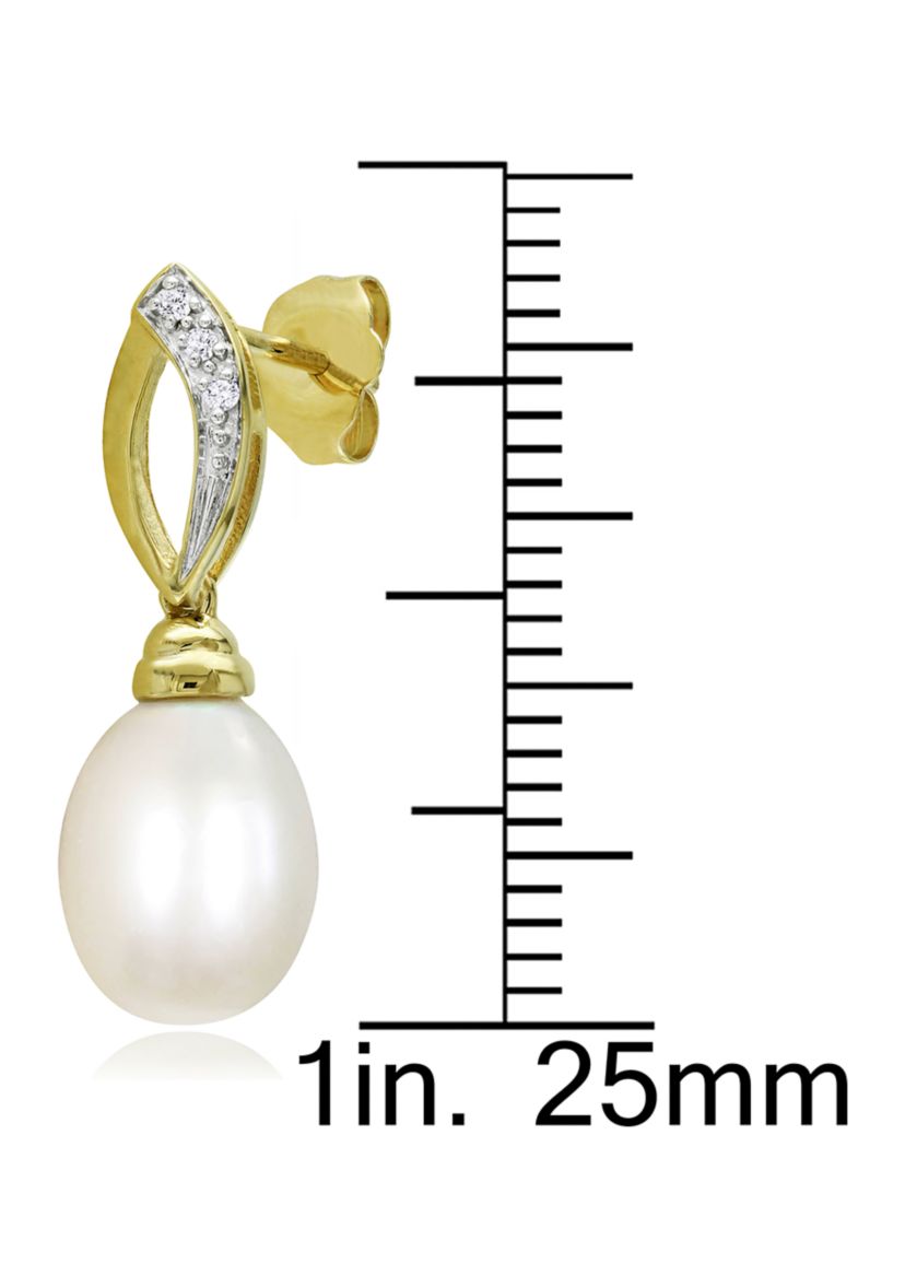 7.5-8 Millimeter Cultured Freshwater Pearl and 1/10 ct. t.w. Diamond Link Drop Earrings in 10k Yellow Gold