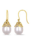 10.5-11 Millimeter Cultured Freshwater Pearl and 1/10 ct. t.w. Diamond Filigree Drop Earrings in 14k Yellow Gold